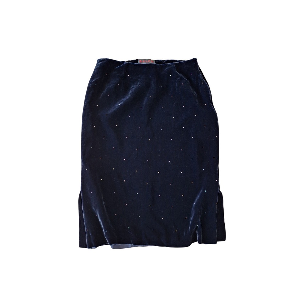 Vintage Ralph Lauren Velvet Navy Silk Blend Beaded Pencil Skirt Sz 4